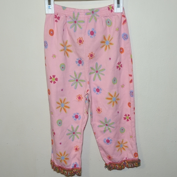Painting Red Rhinos Pink Ribbed Floral Pants with Colorful Fringe Girls Size 6-7 - Picture 4 of 6